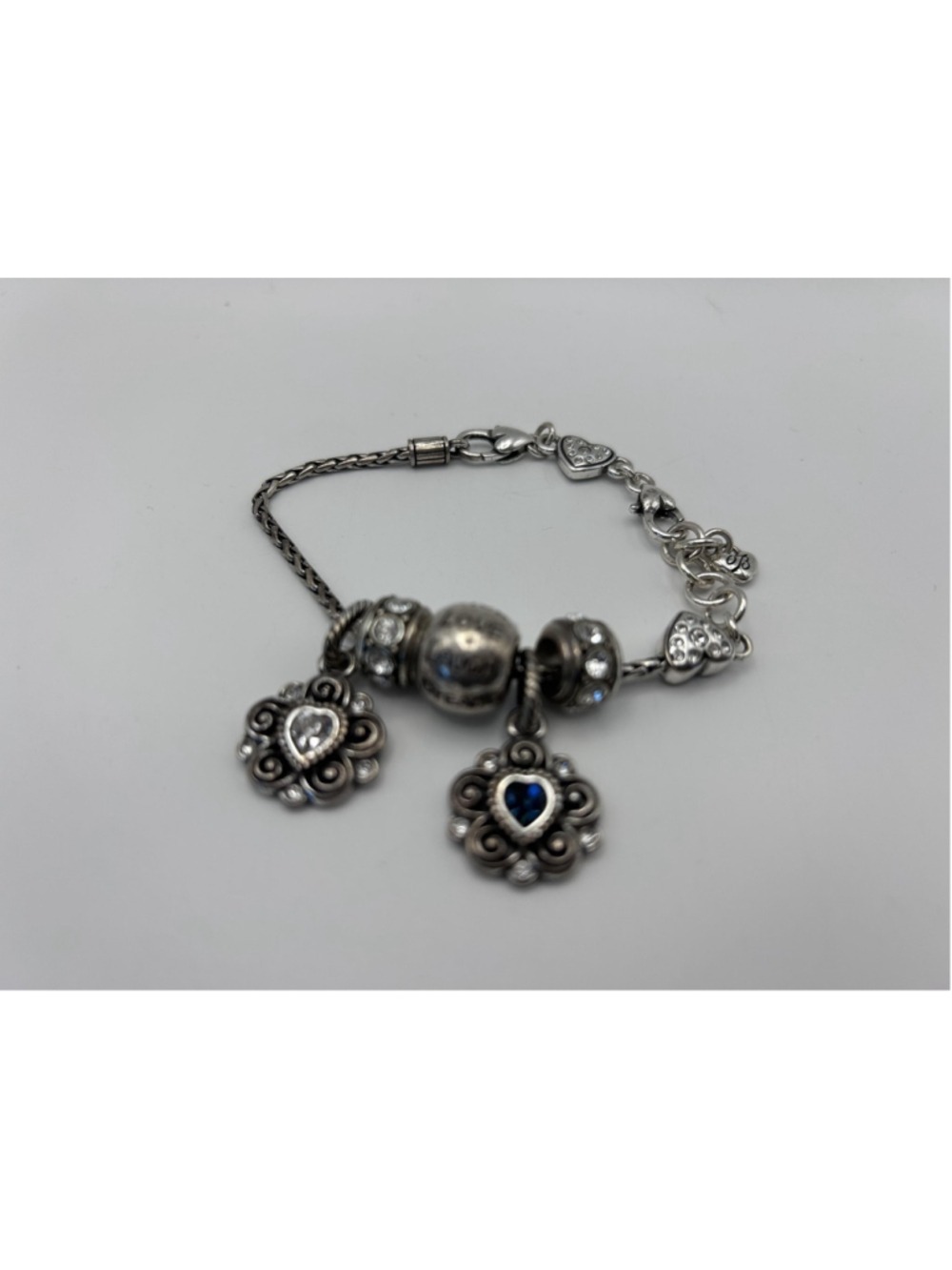 Brighton Bracelet Silver Tone Chain Heart Charm Blue Rhinestone Jewelry - Picture 4 of 7